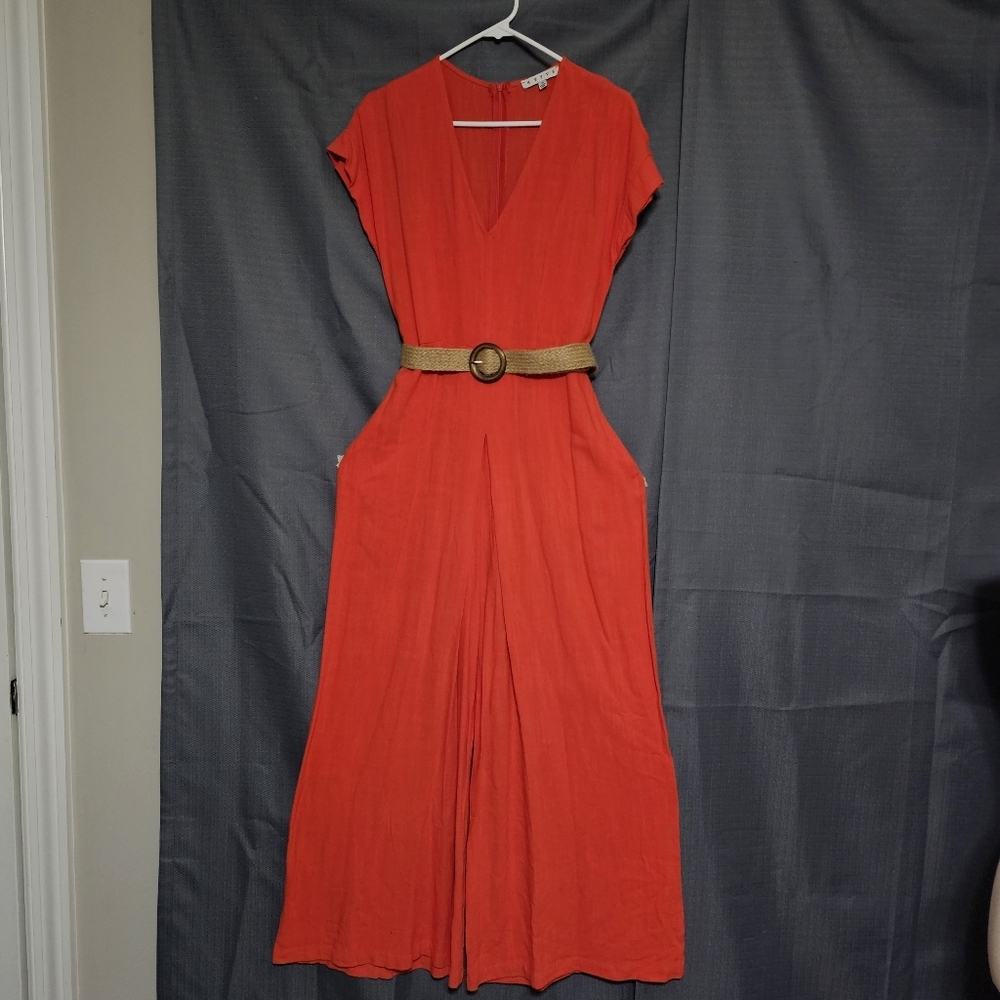 Hyfve Orange Linen Blend Wide-Leg Jumpsuit S